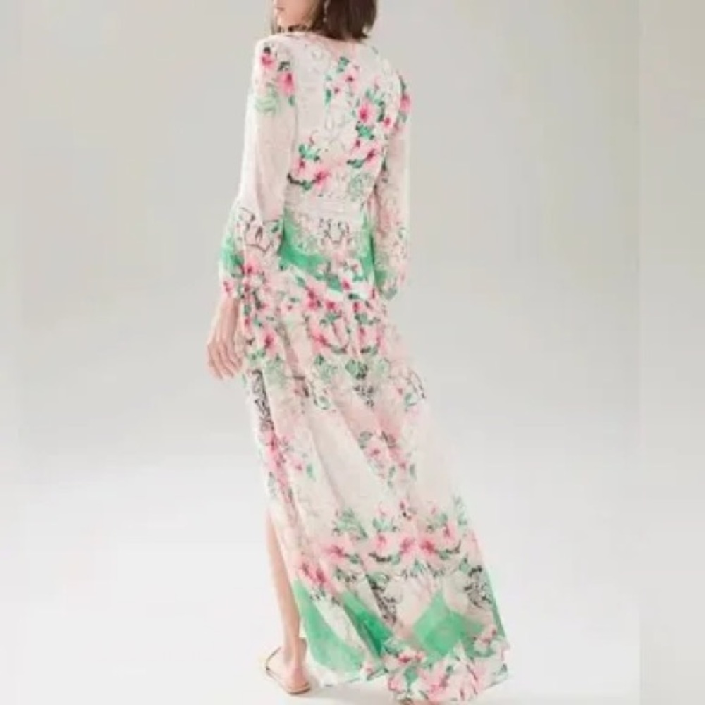 White House Black Market Floral Maxi Dress with Lace Trim Sz 12